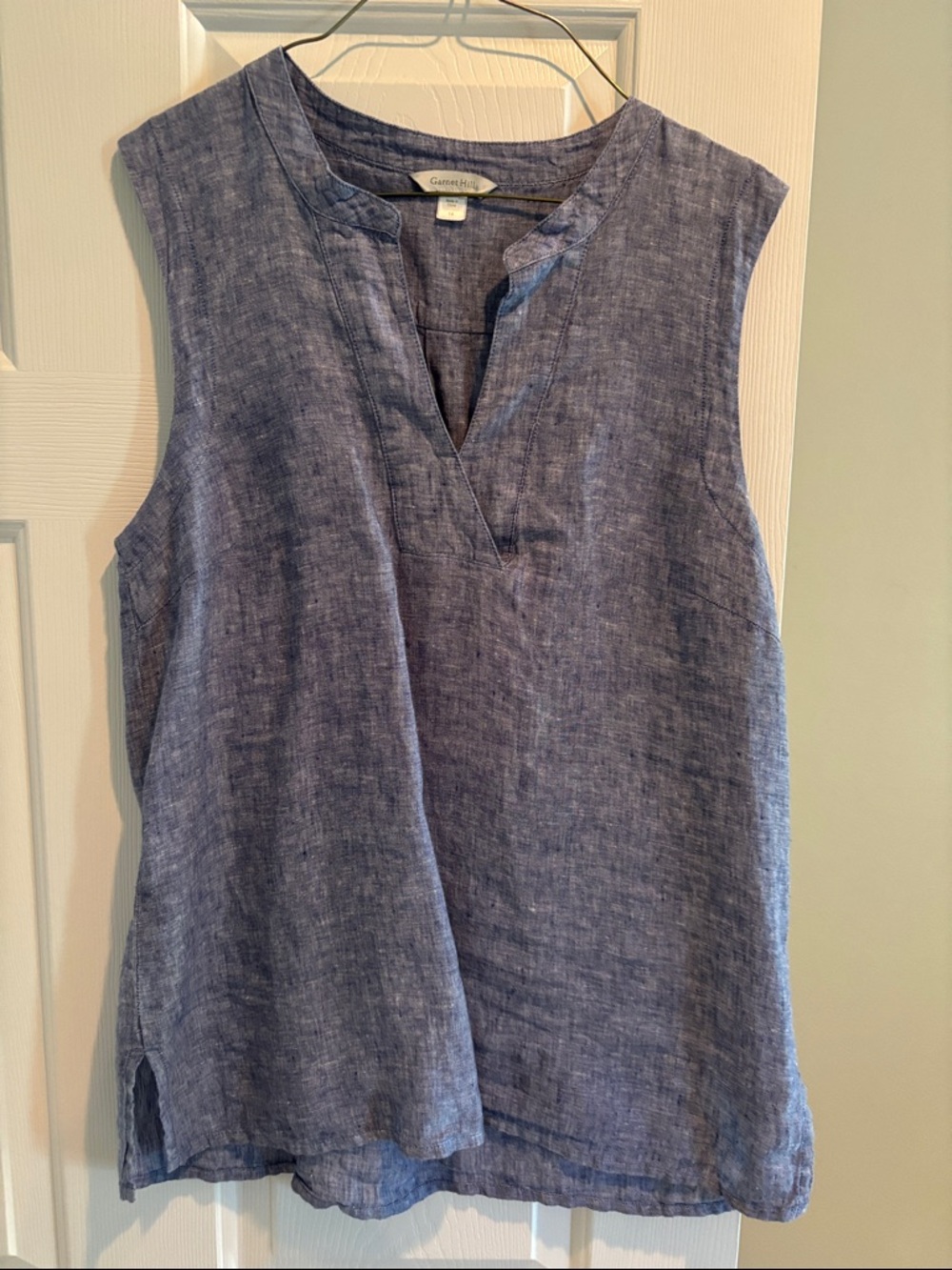 Garnet Hill Sleeveless Linen V-Neck Top - Denim Blue